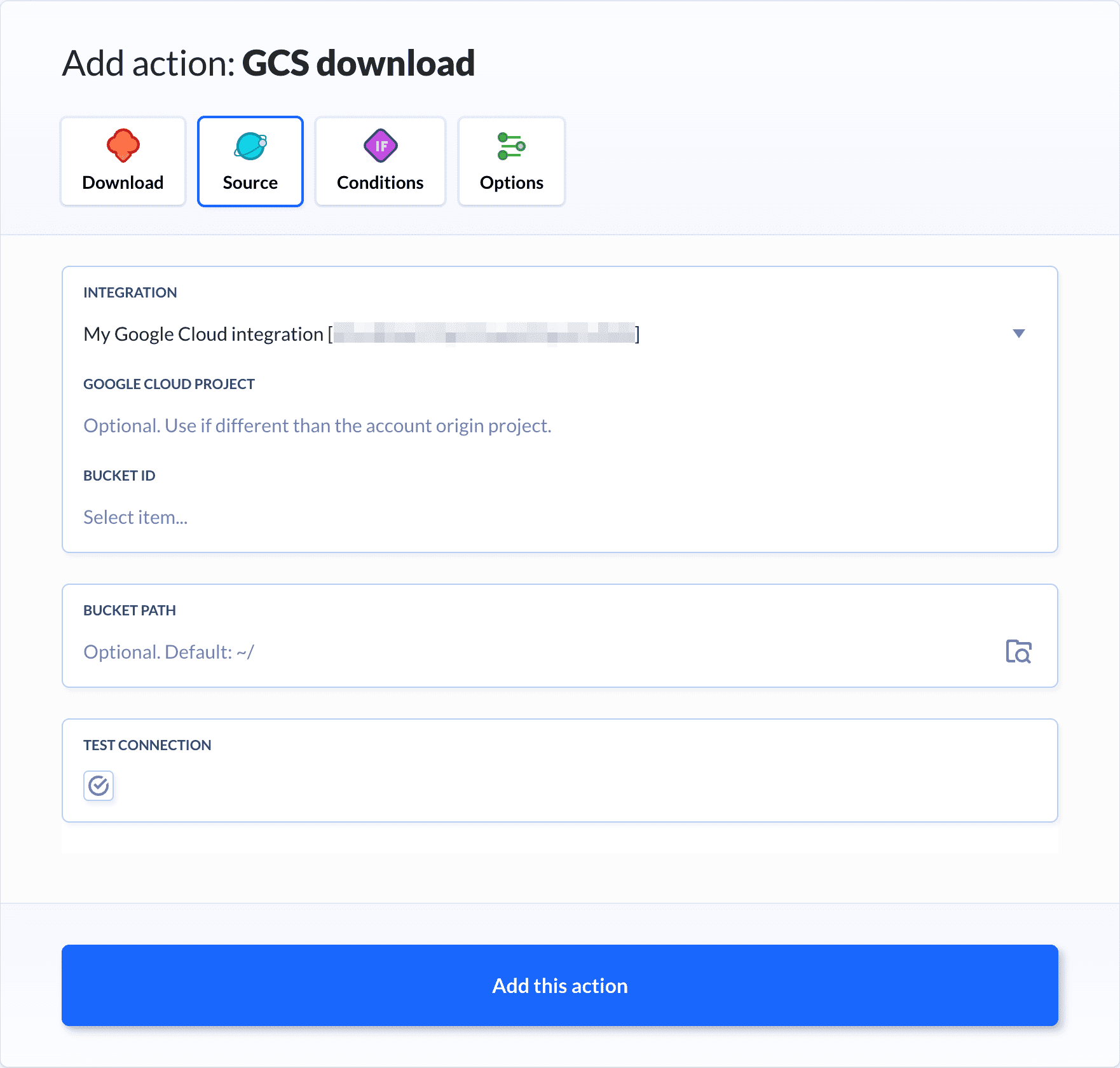 Source tab of GCS download