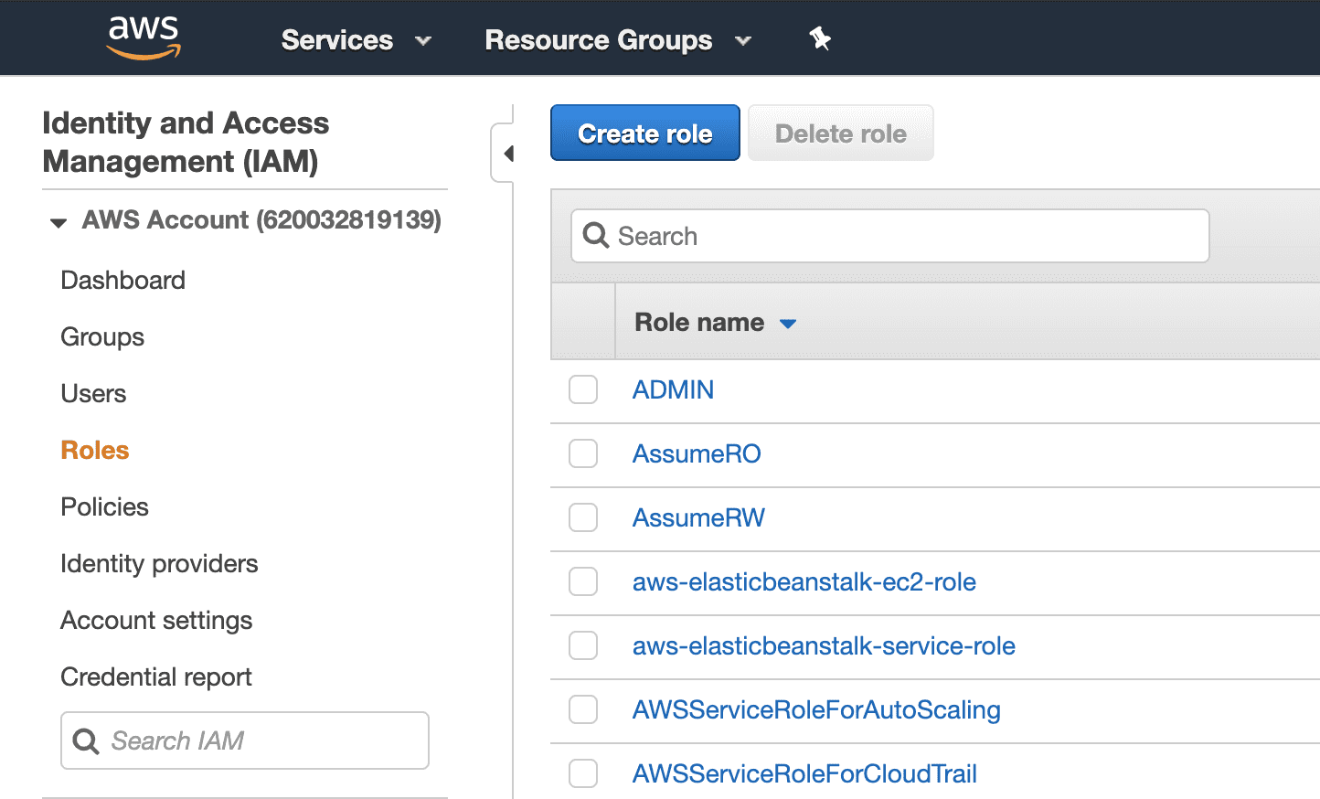 Creating role in IAM console